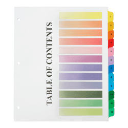 SKILCRAFT® Numerical Tab Set, 8 1/2" x 11", 30% Recycled, Set Of 12, Assorted Colors (AbilityOne 7530-01-621-5258)