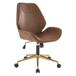 Office Star™ Reseda Ergonomic Faux Leather Mid-Back Office Chair, Saddle/Gold