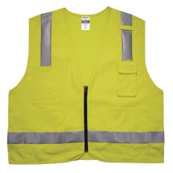 Ergodyne GloWear Flame-Resistant Hi-Vis Safety Vest, Class 2 Surveyor's, Small/Medium, Lime, 8262FRZ
