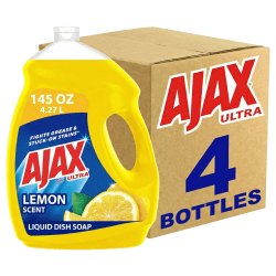 AJAX Ultra Liquid Dish Soap, Lemon Scent, 145 Oz, Case Of 4 Bottles