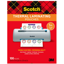 Scotch® Thermal Laminating Laminating Pouches TP5854-100, 8-15/16" x 11-7/16", Clear, Pack Of 100 Laminating Sheets