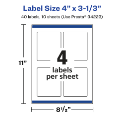 Avery® Glossy Permanent Labels With Sure Feed®, 94223-CGF10, Rectangle, 4" x 3-1/3", Clear, Pack Of 40