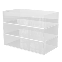 Martha Stewart Brody Stack & Slide Plastic Tray Office Desktop Organizers, 2"H x 3"W x 7-1/2"D, Clear, Pack Of 3 Organizers