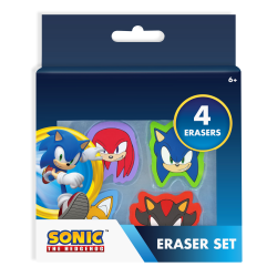 Innovative Designs Licensed Eraser Set, 1-1/4" x 1-1/4", Sonic the Hedgehog, Set Of 4 Erasers