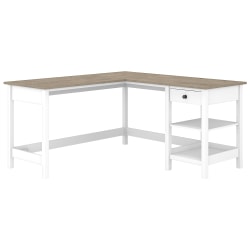 Bush Furniture Mayfield 60"W L-Shaped Computer Desk With Storage, Pure White/Shiplap Gray, Standard Delivery