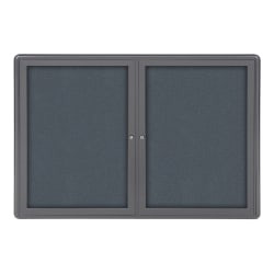 Ghent Ovation 2-Door Bulletin Board, Fabric, 34" x 47", Gray, Gray Aluminum Frame