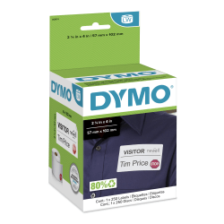 DYMO® Authentic LW Name Badge Labels with 12-Hour Expiration Notification Disks for LabelWriter™ Label Printers, White, 2-1/4" x 4", 1 Roll of 250