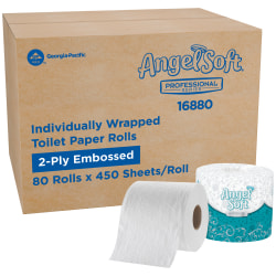 Angel Soft Professional Series® 2-Ply Embossed Toilet Paper, 20% Recycled Fiber, 80 Rolls per Case, 450 Sheets per Roll