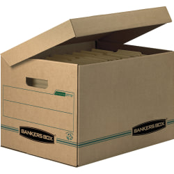 Bankers Box® Systematic&trade; Standard-Duty Storage Boxes With Attached Lids And Built-In Handles, Letter/Legal Size, 10&quot; x 12&quot; x 15&quot;, 100% Recycled, Kraft/Green, Case Of 12