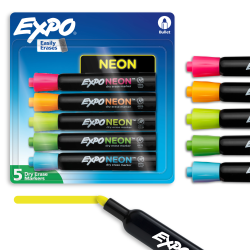EXPO® Neon Dry-Erase Markers, Assorted, Pack Of 5