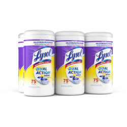 Lysol Dual Action Wipes - For Multipurpose - Citrus Scent - 7&quot; Length x 7.25&quot; Width - 75 / Canister - 6 / Carton - Pre-moistened, Anti-bacterial - White/Purple