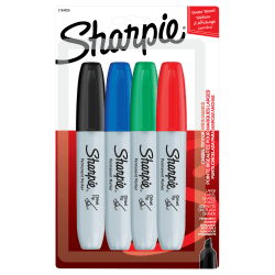 Sharpie® Permanent Markers, Chisel Tip, Assorted Ink Colors, Pack Of 4 Markers