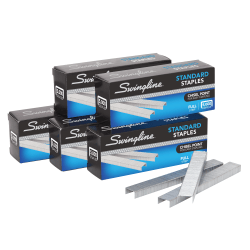 Swingline® Standard Staples, 1/4&quot; Length, 5,000 Per Box, Pack Of 5