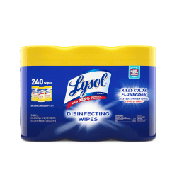 Lysol® Disinfecting Wipes, Lemon & Lime Blossom® Scent, 7" x 7.25", 80 Wipes Per Canister, Case Of 3 Canisters