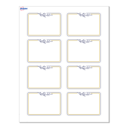 Avery® Printable Adhesive Name Badges/Preprinted Designs, Rectangle, S00-EXY, 2-1/3" x 3-3/8", Matte White/Gold &amp; Navy Border/Florals, Pack Of 80