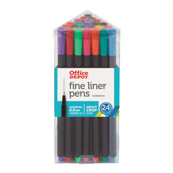 Office Depot Brand Fine Liner Porous Point Pens Medium Needle Point 0 8 Mm Black Barrels Assorted Ink Colors Pack Of 24 Office Depot