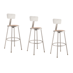 National Public Seating Hardboard Stools With Backs, 30&quot;H, Gray, Set of 3