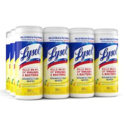 Lysol® Disinfecting Wipes, Lemon &amp; Lime Blossom® Scent, 7" x 7.25", 35 Wipes Per Canister, Case Of 12