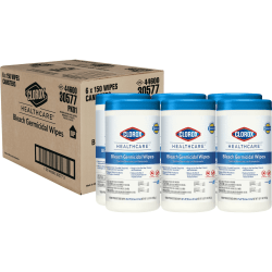 Clorox® Healthcare® Bleach Germicidal Wipes, 6&quot; x 5&quot;, 150 Wipes Per Canister, Case Of 6 Canisters