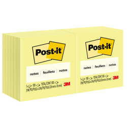 Post-it® Notes, 3 in x 3 in, 12 Pads, 100 Sheets/Pad, Clean Removal, Back to School Supplies for Students, Sticky Notes for Textbooks, Notebooks, Walls and Vertical Surfaces, Canary Yellow