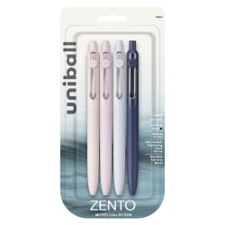 uniball&trade; Zento Liquid Gel Ink Retractable Pens, 4 Pack, Medium Point (0.7mm), Muted Barrels, Black Ink
