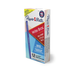 Paper Mate® Ballpoint Stick Pens, Medium Point, 1.0 mm, Blue Barrel, Blue Ink, Pack Of 12