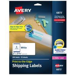 Avery® Print-To-The-Edge Permanent Laser Shipping Labels, 6873, 2&quot; x 3 3/4&quot;, White, Pack Of 200