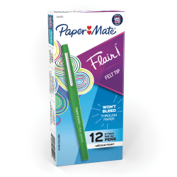 Paper Mate® Flair® Porous-Point Pens, Medium Point, 0.7 mm, Green Barrel, Green Ink, Pack Of 12