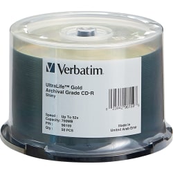 Verbatim CD R 700MB 52X UltraLife Gold Archival Grade with Branded