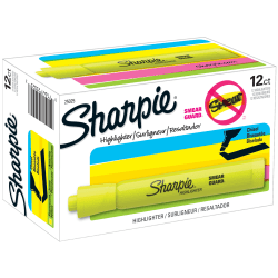 Sharpie® Tank Highlighters, Chisel Tip, Fluorescent Yellow, 12 Count