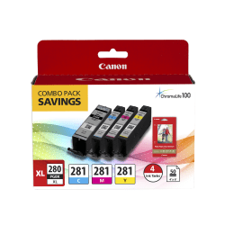 Canon® PGI-280XL/CLI-281 High-Yield Black And Cyan, Magenta, Yellow Ink Tanks And Photo Paper, Pack Of 4