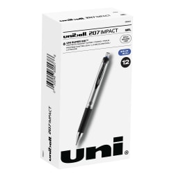 Photo 1 of uni-ball® 207™ Impact™ Gel Pens, Bold Point, 1.0 mm, Blue; Gray Barrel, Blue Ink, Pack Of 12