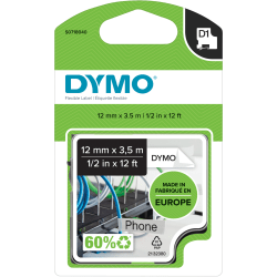 Dymo D1 High-Performance Flexible Nylon Fabric Tape For DYMO LabelManager Label Makers, 1/2&rdquo; x 12&rsquo;, Black Print on White