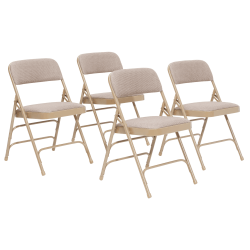 National Public Seating Upholstered Triple-Brace Folding Chairs, Beige, Set Of 4 Chairs