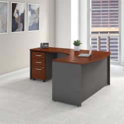 Bush Business Furniture Components 60&quot;W x 43&quot;D Bow Front L Shaped Desk With 36&quot;W Return And 3 Drawer Mobile File Cabinet, Left Handed, Hansen Cherry, Standard Delivery