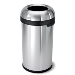 simplehuman Commercial Open Top Trash Can, Bullet Round, 16 Gallons, 29.8" x 16.1" x 15.8", Brushed Heavy-Gauge Stainless Steel