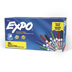 EXPO® Low-Odor Dry-Erase Markers, Fine Point, Assorted Colors, Pack Of 36