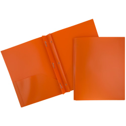 JAM Paper® Plastic 2-Pocket POP Folders with Metal Prongs Fastener Clasps, 9 1/2&quot; x 11 1/2&quot;, Orange, Pack Of 6