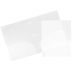 JAM Paper® 3-Hole-Punched 2-Pocket Plastic Presentation Folders, 9&quot; x 12&quot;, Clear, Pack Of 6