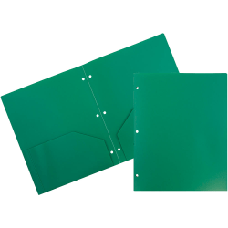 JAM Paper® 3-Hole-Punched 2-Pocket Plastic Presentation Folders, 9&quot; x 12&quot;, Green, Pack Of 6