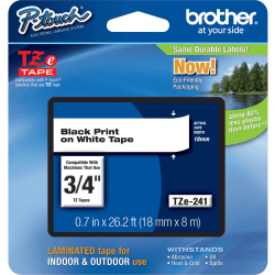 Brother® TZe-241 Label Maker Tape, 3/4&quot; x 26 3/16', White