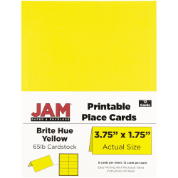 JAM Paper® Printable Foldover Place Cards, 3 3/4" x 1 3/4", Yellow, Pack Of 12
