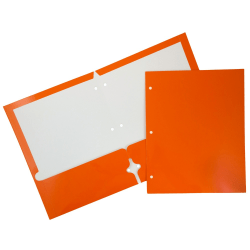 JAM Paper® Glossy 3-Hole-Punched 2-Pocket Presentation Folders, Orange, Pack of 6