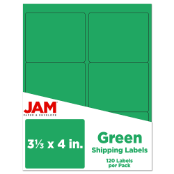 JAM Paper® Mailing Address Labels, Rectangle, 3 1/3" x 4", Green, Pack Of 120