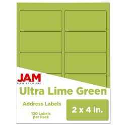 JAM Paper® Mailing Address Labels, Rectangle, 2" x 4", Lime Green, Pack Of 120