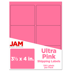 JAM Paper® Mailing Address Labels, Rectangle, 3 1/3&quot; x 4&quot;, Pink, Pack Of 120