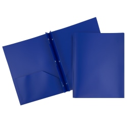 JAM Paper® Plastic 2-Pocket POP Folders with Metal Prongs Fastener Clasps, 9 1/2&quot; x 11 1/2&quot;, Deep Blue, Pack Of 6