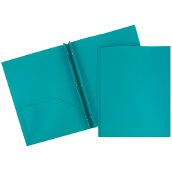 JAM Paper® Plastic 2-Pocket POP Folders with Metal Prongs Fastener Clasps, 9 1/2&quot; x 11 1/2&quot;, Teal, Pack Of 6