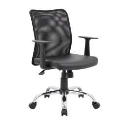 Boss Office Products Budget Mesh/Vinyl Mid-Back Task Chair, With Arms, Black