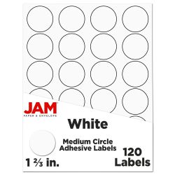JAM Paper® Circle Label Sticker Seals, 1 2/3", White, Pack Of 120